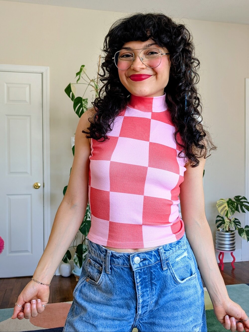 Isabella Eve Apparel Rue Top - Pink and red checkerboard crop top